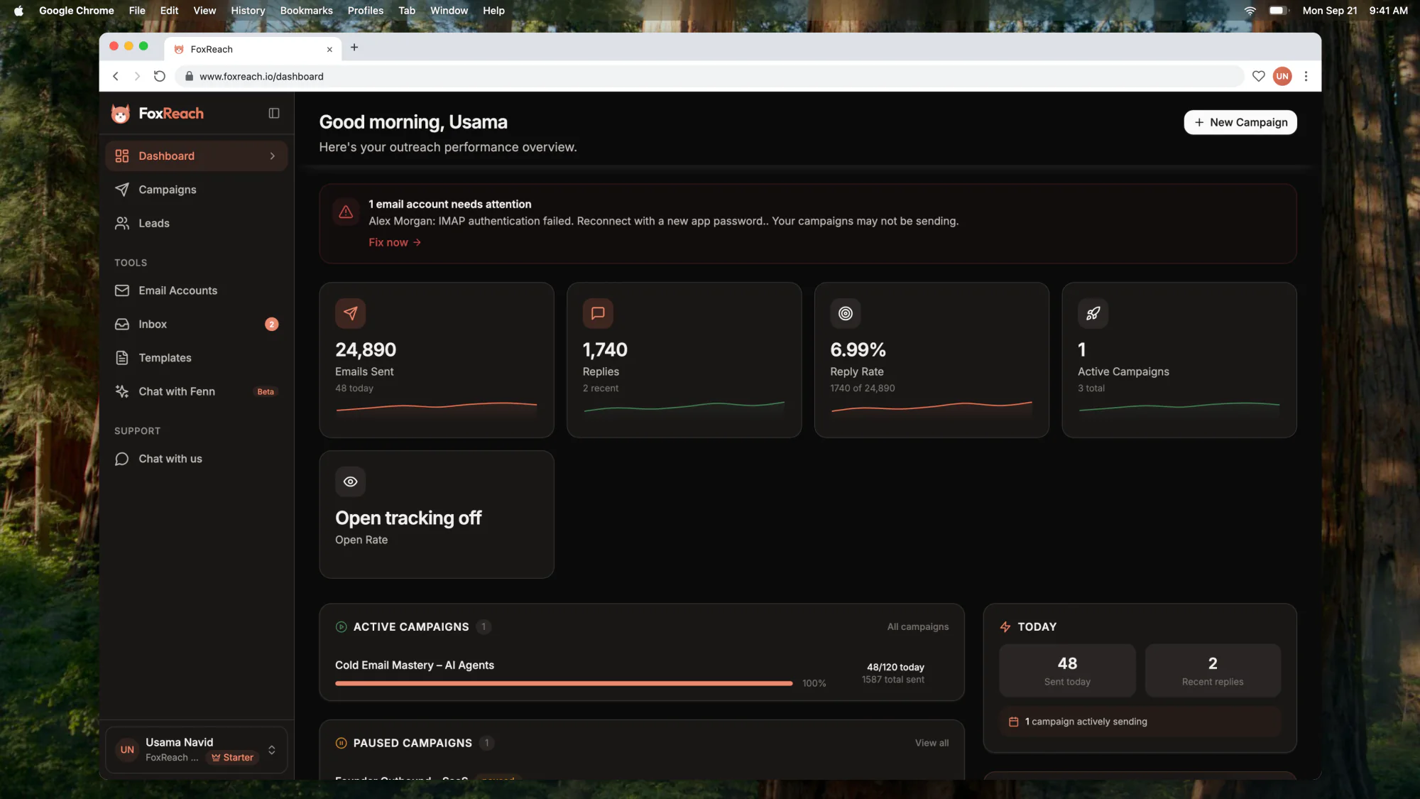 The dashboard in dark mode