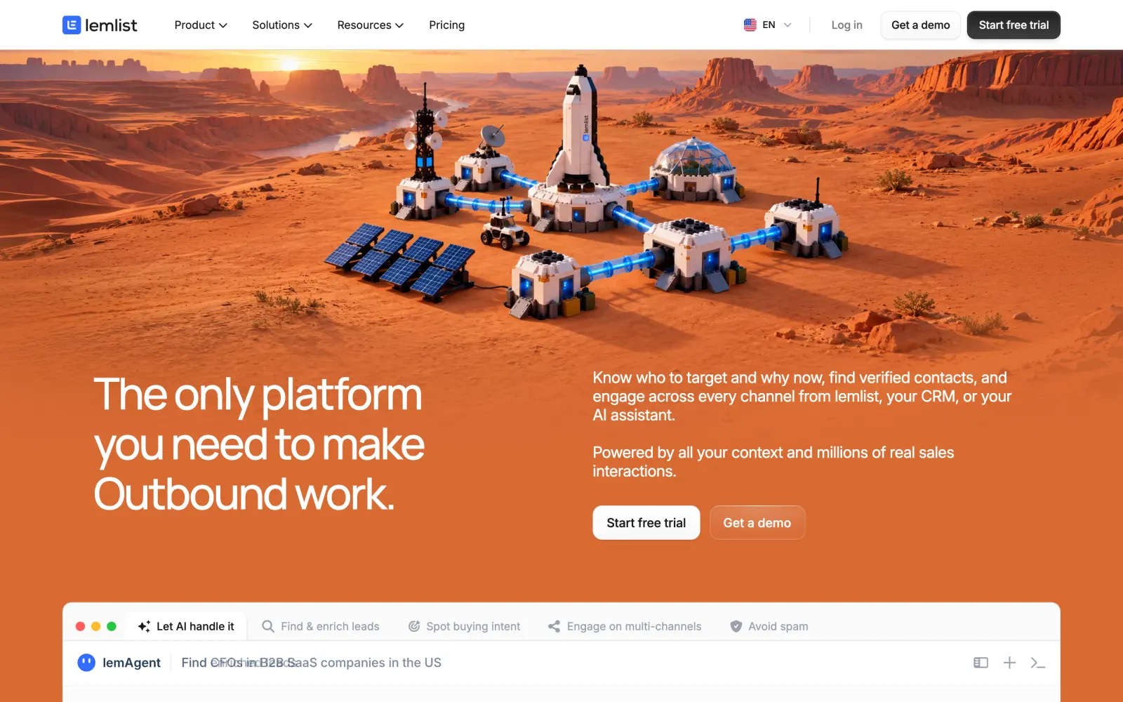 The Lemlist homepage at lemlist.com