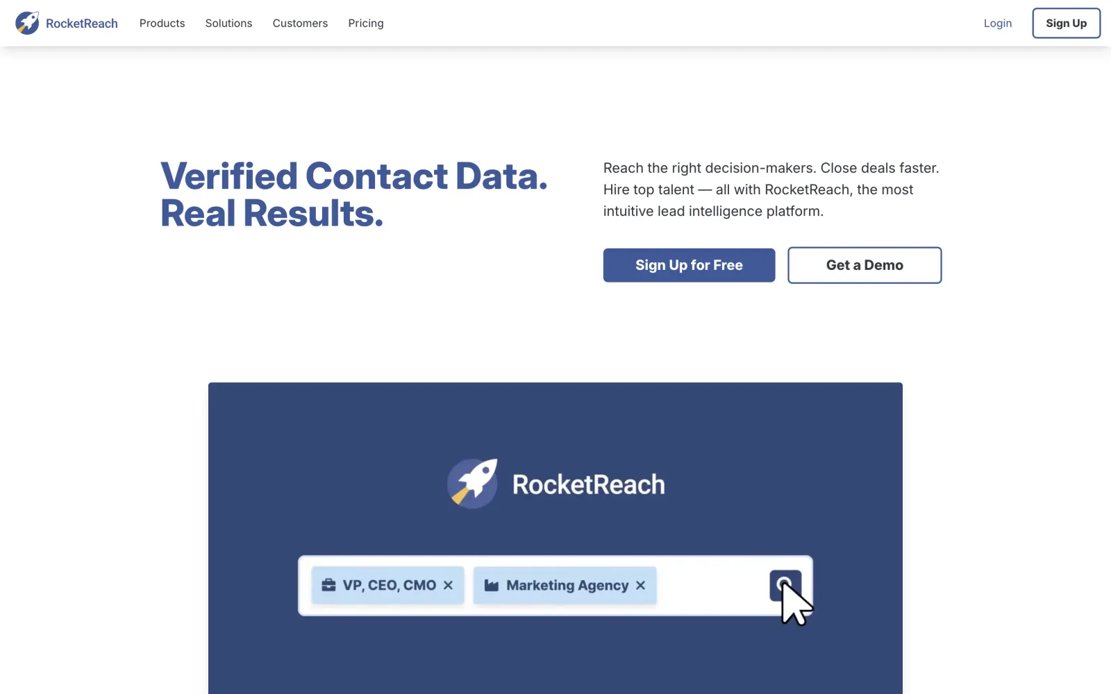 The RocketReach homepage at rocketreach.co