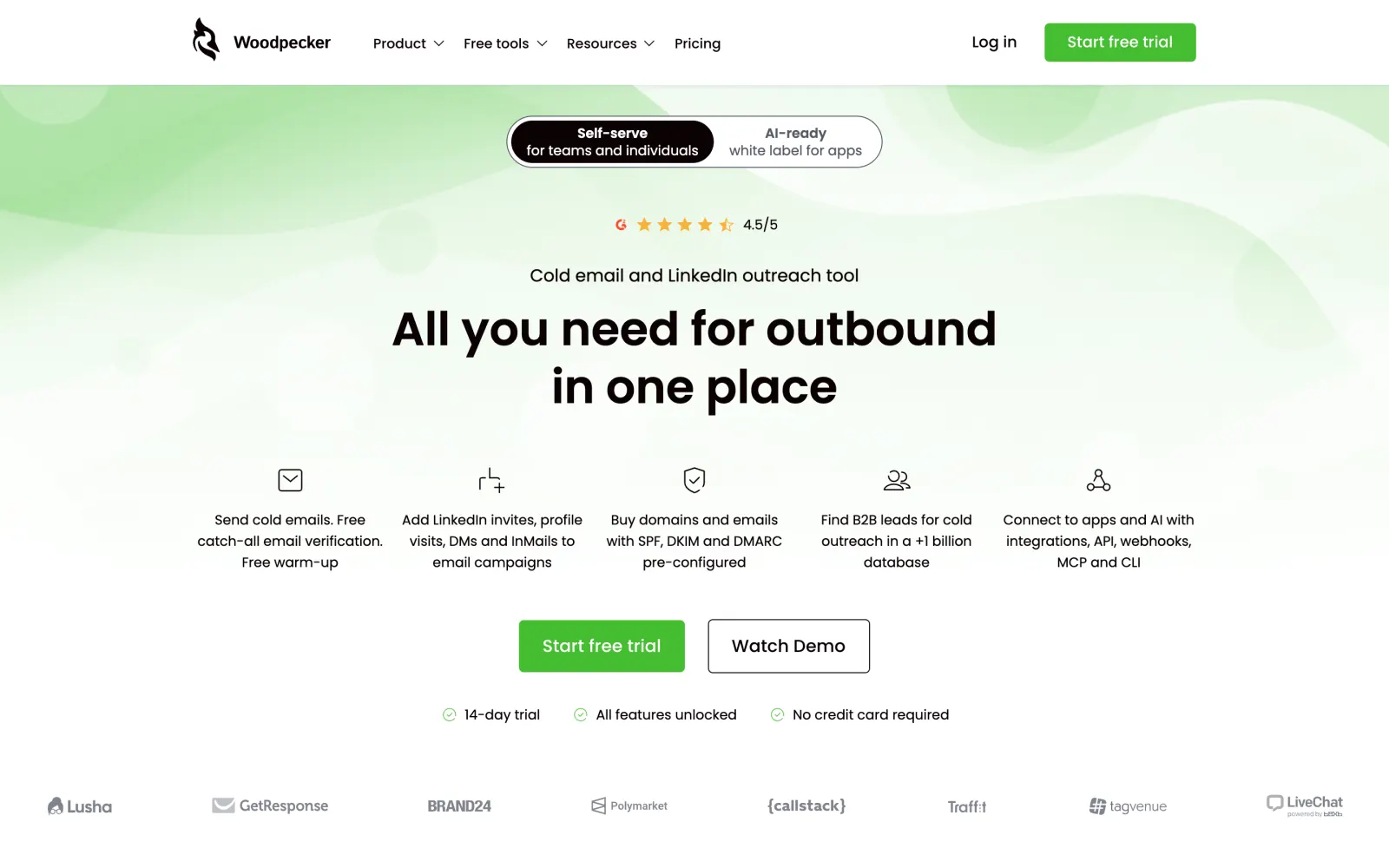 The Woodpecker homepage at woodpecker.co