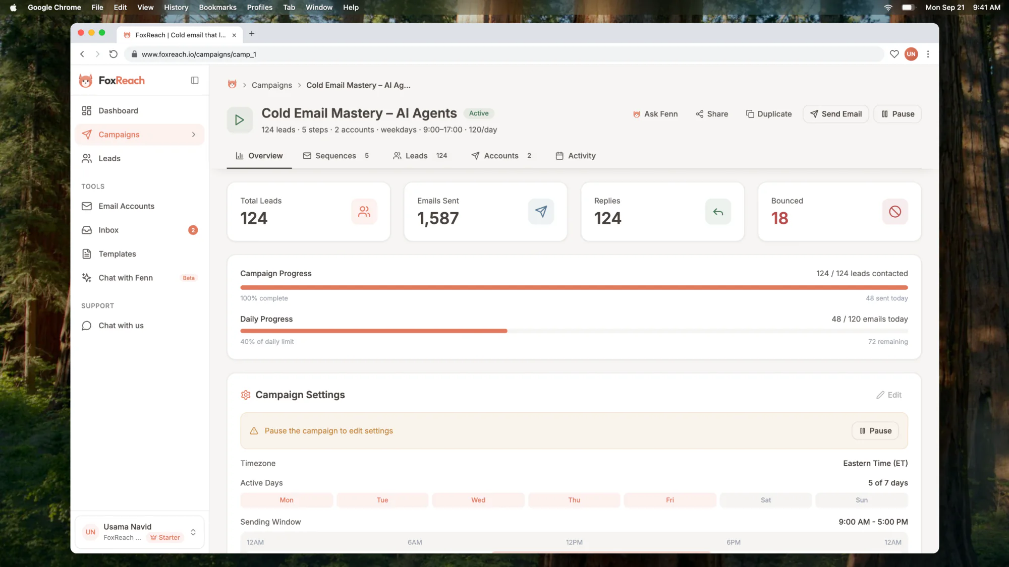 A campaign page with its progress and stats