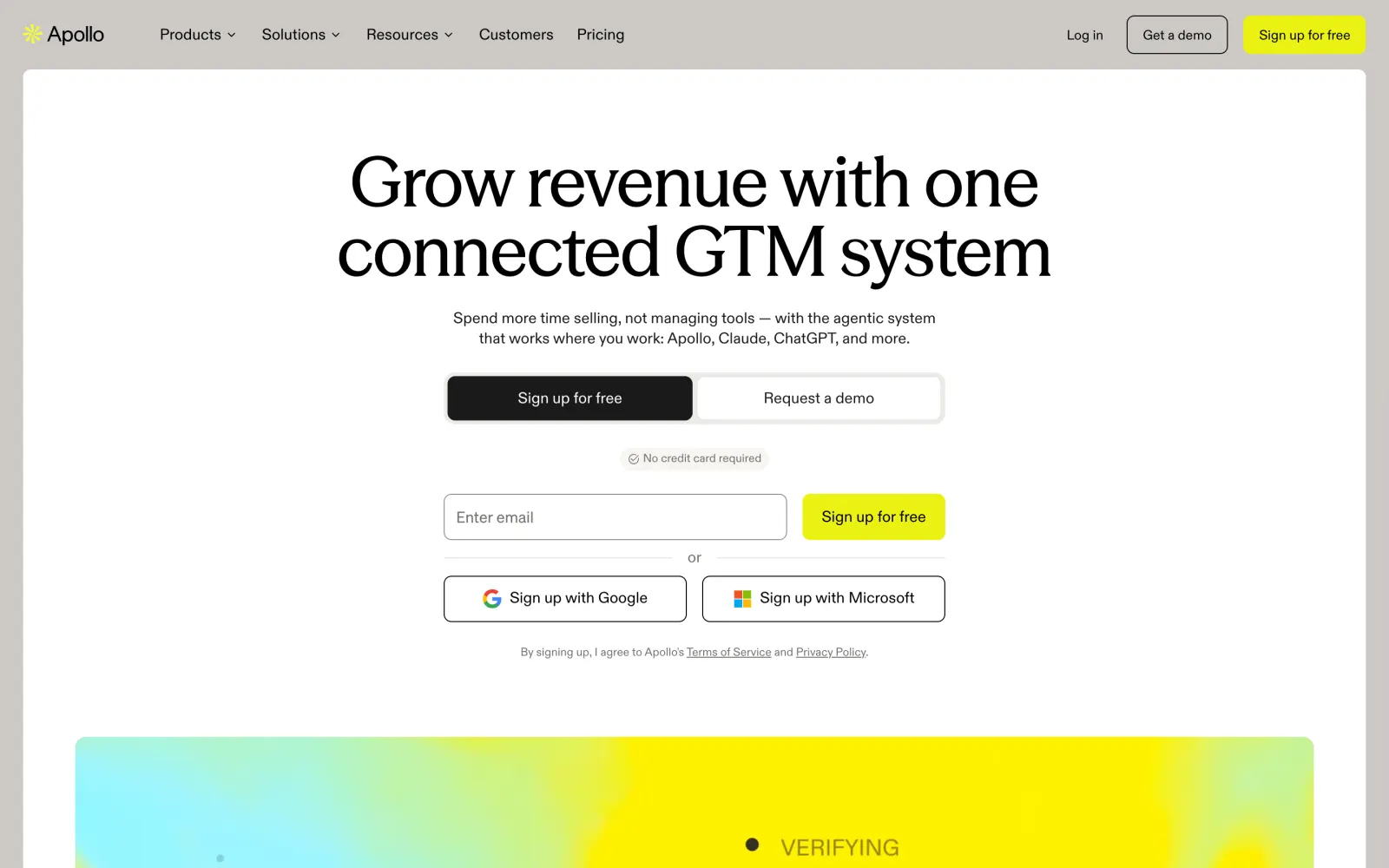 The Apollo.io homepage at apollo.io