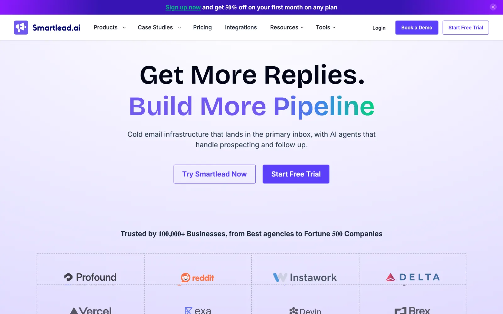 The Smartlead homepage at smartlead.ai