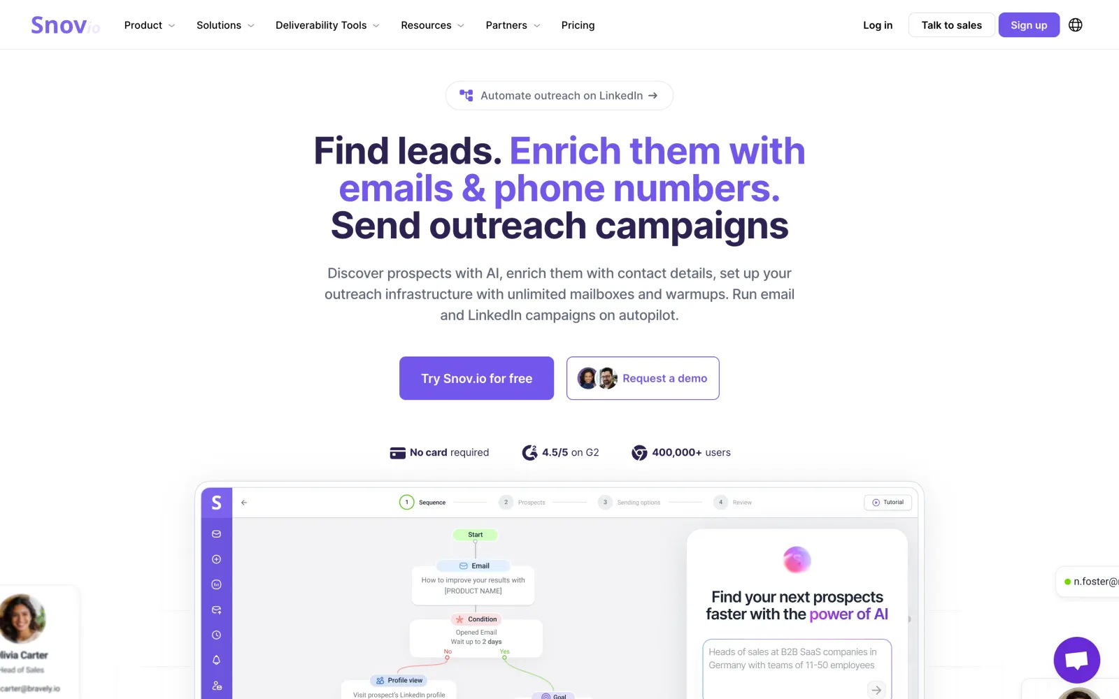 The Snov.io homepage at snov.io