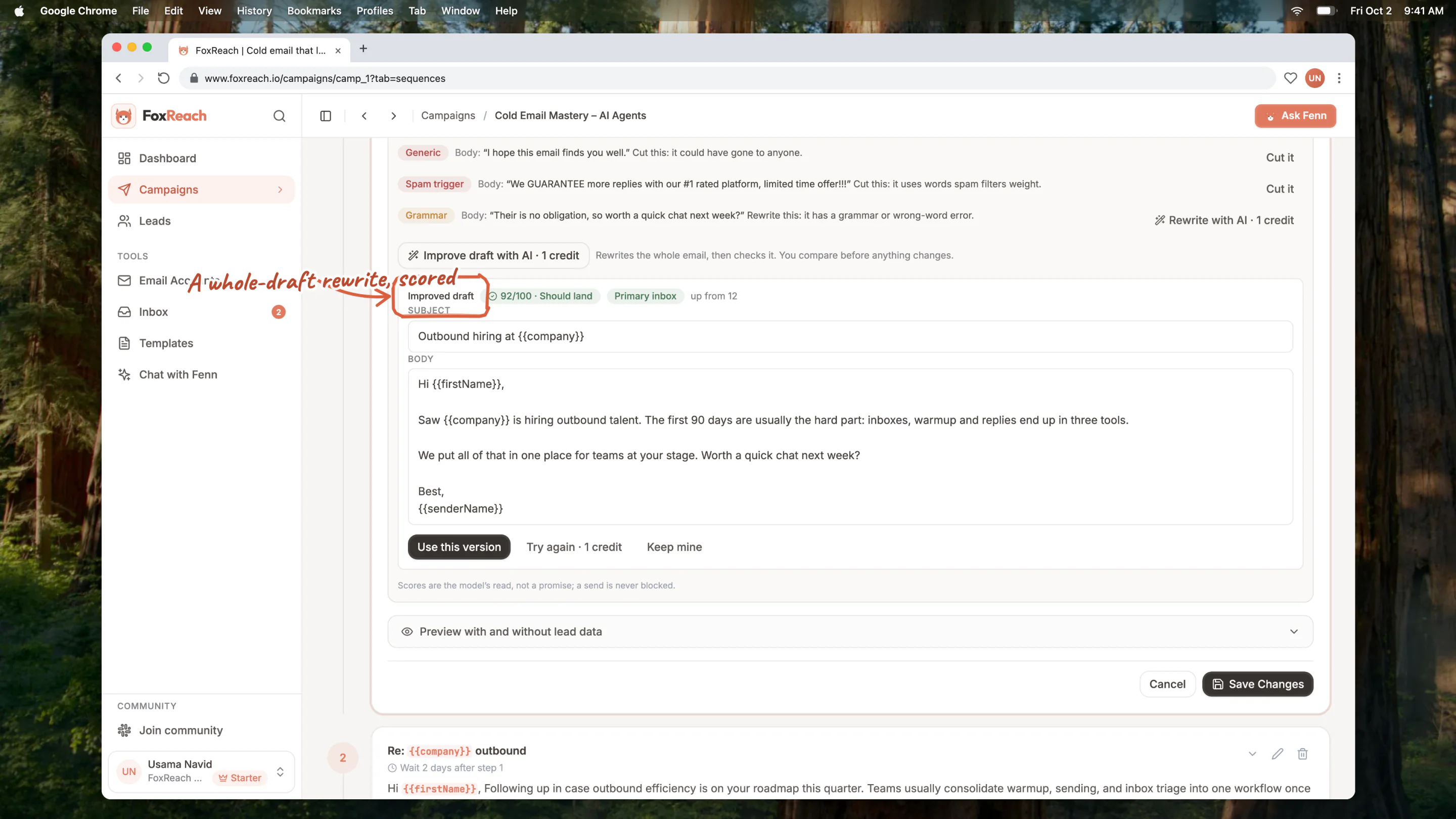 An improved draft shown beside its own score before it replaces the current step